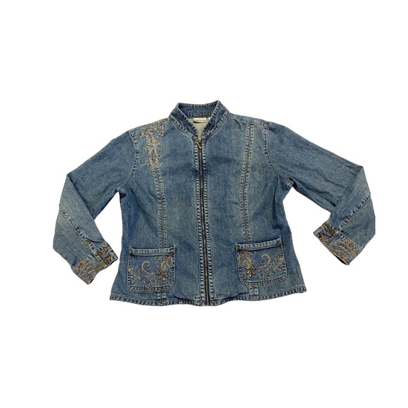 Chico's Jackets & Blazers - Vintage 90's Embroidered Beaded Blue Denim Jacket Size 1 Women's Chico's Boho